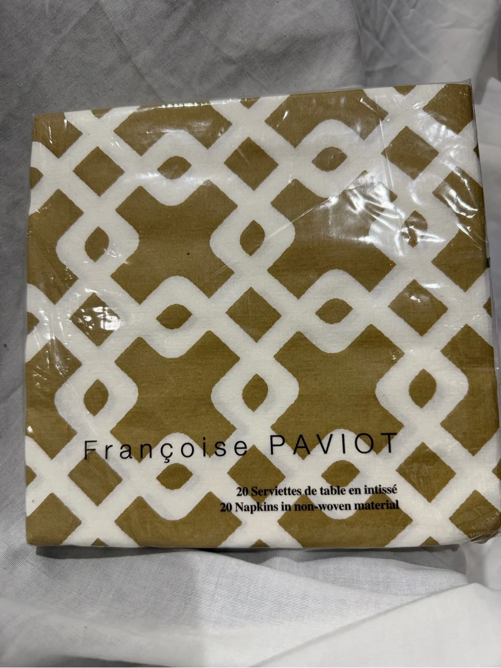 Françoise Paviot Geometric Paper Napkins in Mustard & White